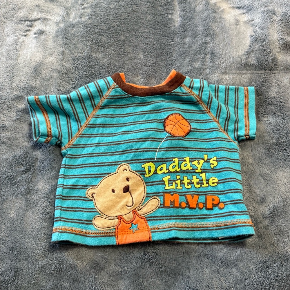 Okie Dokie Teal Striped Bear Tee